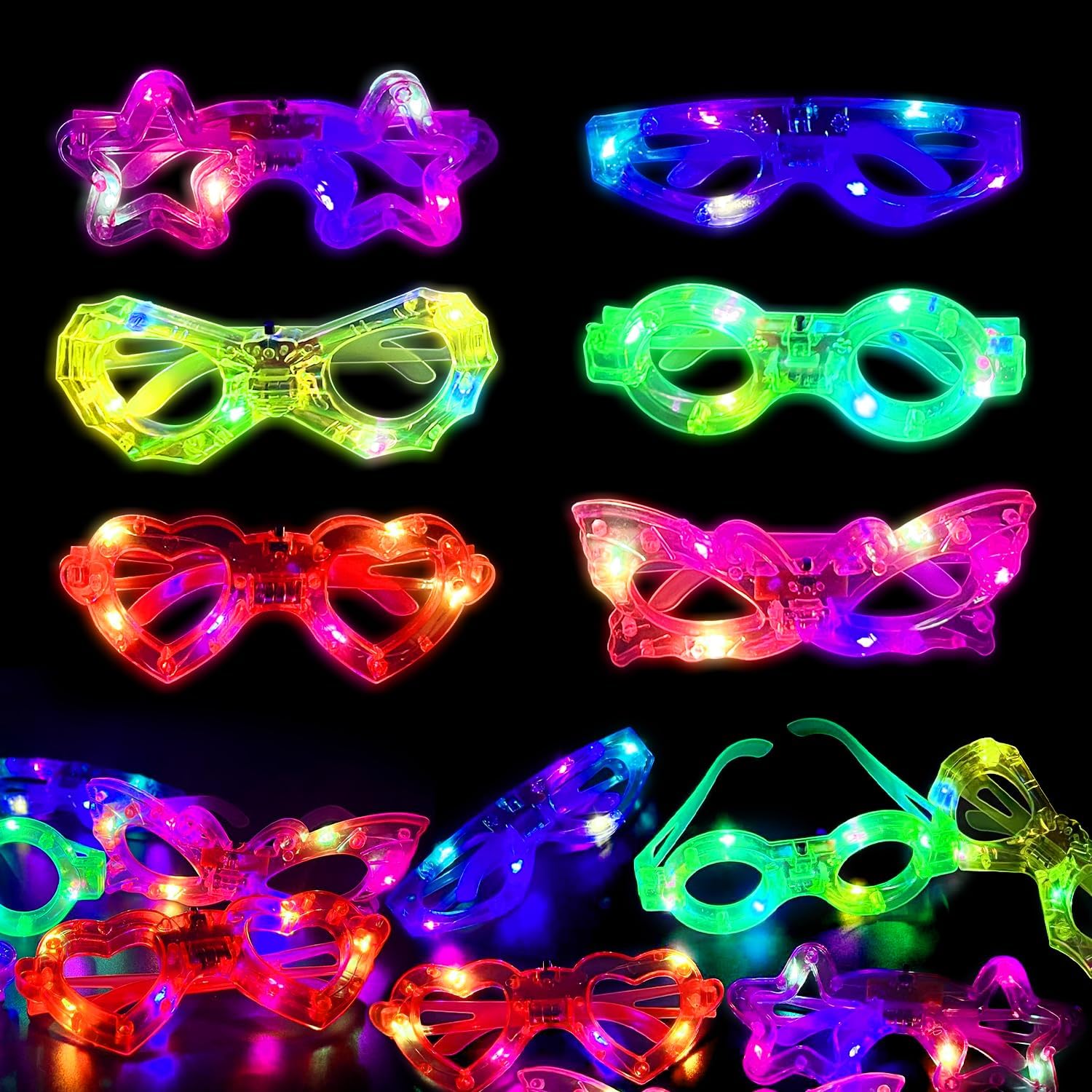 Glow In The Dark Party Glasses - 12 szt. świecących w ciemności okularów
