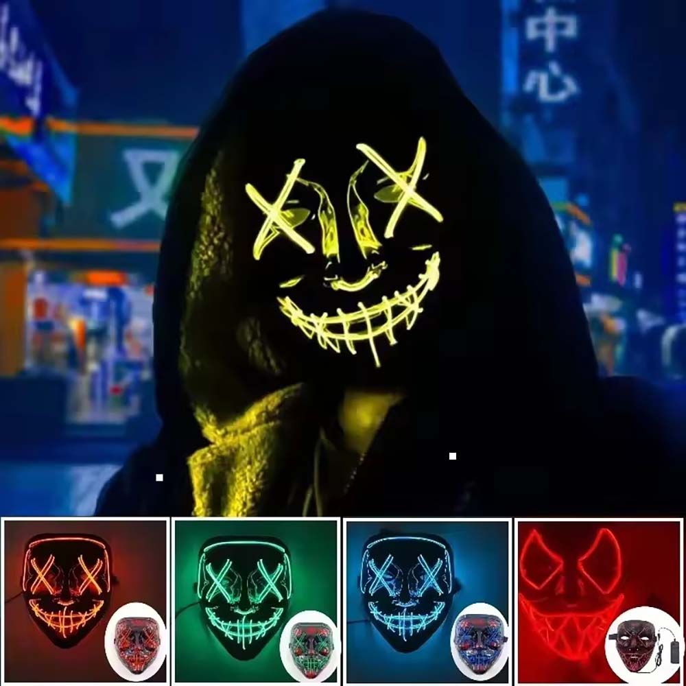 Led Purge Mask Halloween - Bezprzewodowa neonowa maska LED, świecąca w