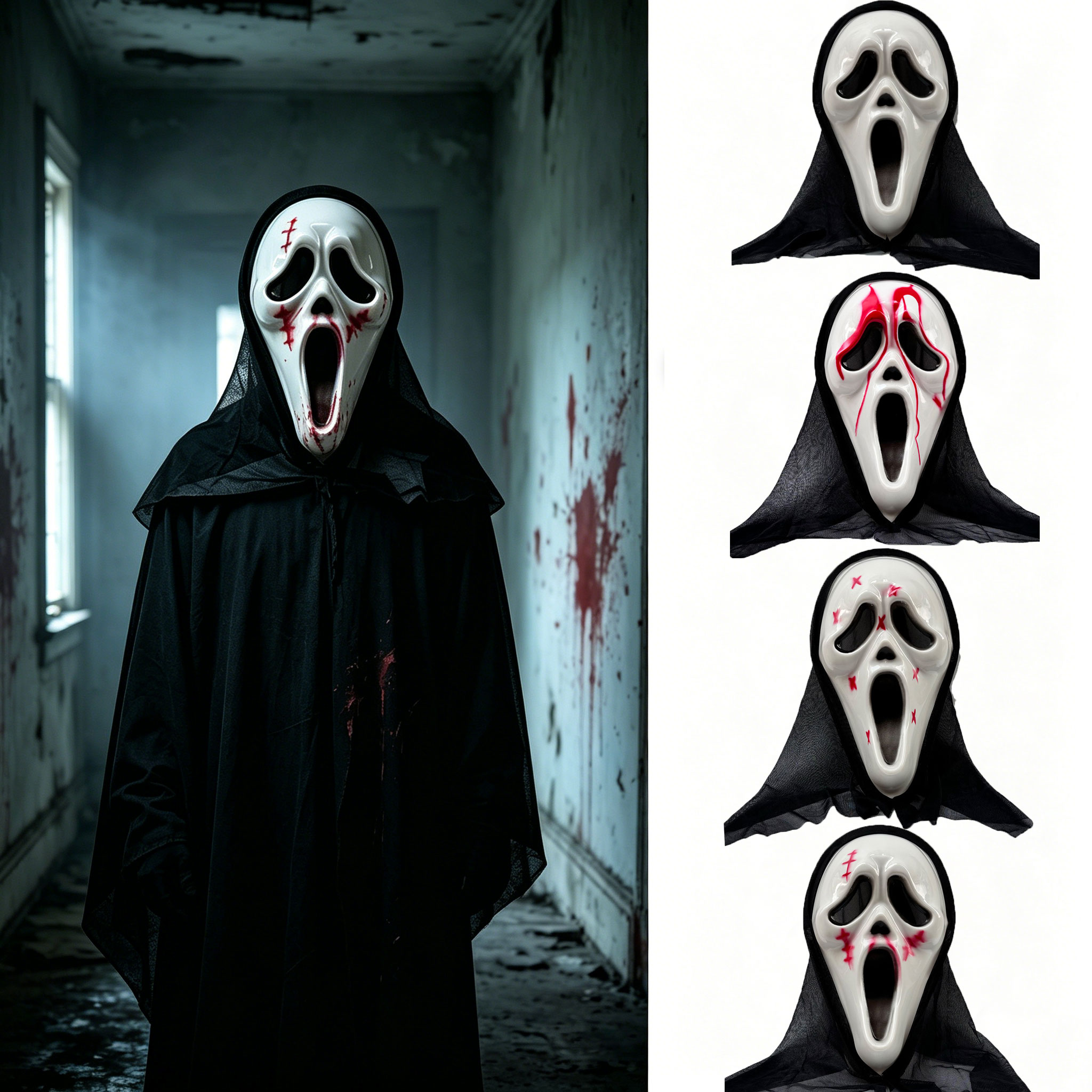 Led Purge Mask Halloween - Maska ducha z czarną siatkową kapturem,