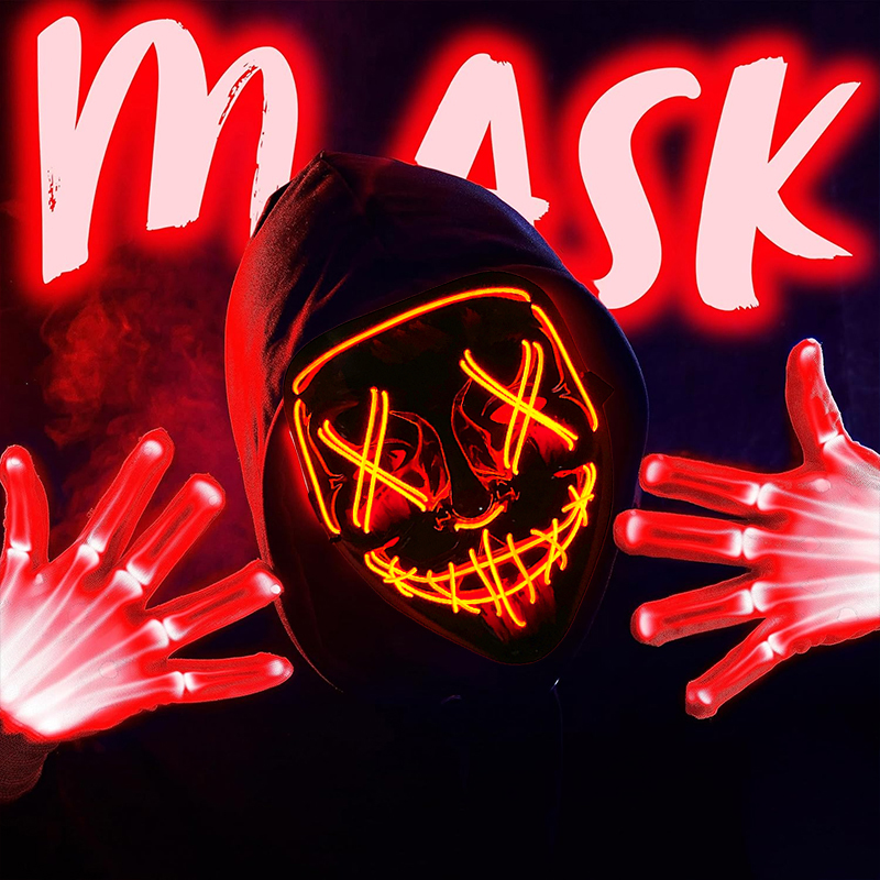Led Purge Mask Halloween - Maska imprezowa bezprzewodowa, kolorowa, neonowa, świecąca
